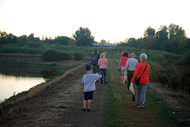 Group of people walking on a trail at Jackson Bottom Wetlands Preserve.