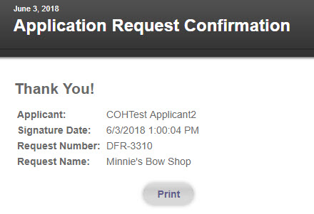 Deferred Submittal and Revision Application Process - Image of Deferred Submittal Applicaion Request Confirmation