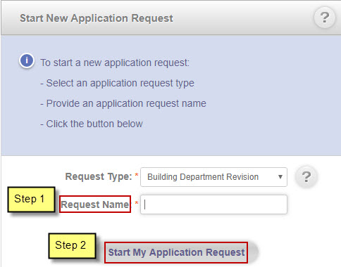 Revision Submittal Application Process - Image of Completing Start of Request