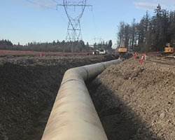 A water pipeline is visible stretching into the distance