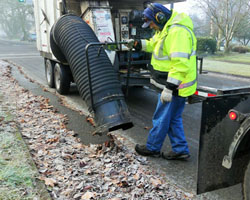 Photo of Public Works crew picking up fall leaves