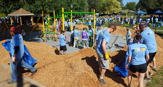 Volunteers at the 2016 KaBoom! event building the playground