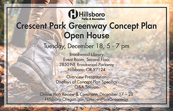 Hillsboro Parks & Recreation, Crescent Park Greenway Concept Plan Open House