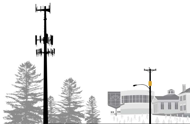 Traditional cell towers are tall, large, and often placed away from urban settings. Small cell antennas are much more compact and may sometimes be installed on existing street lights.