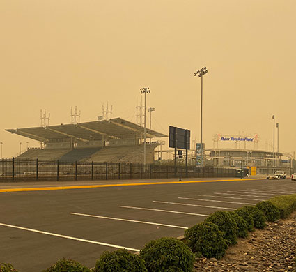 Ron Tonkin Field with a smoky sky during wildfire season