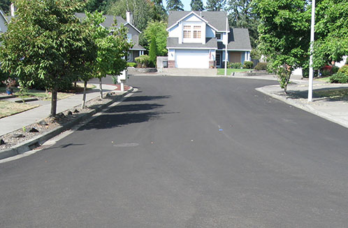 Slurry seal application on roadway is complete.