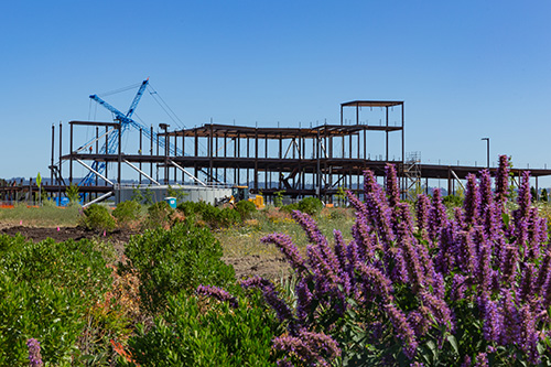 Unfinished building structure in field in North Hillsboro industrial area