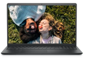 Open laptop with image of two people laying in grass on screen