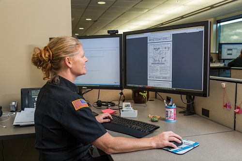 Fire department personnel working at a computer