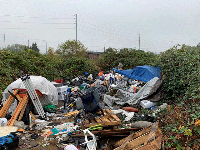 Prohibited camp before cleanup.