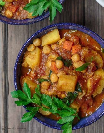 From above photo of Moroccan Tagine, a vegetable stew. Image provided by the Mediterranean Dish website