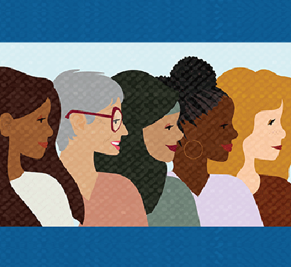 A graphics representation of a diverse group of women for Women's History month