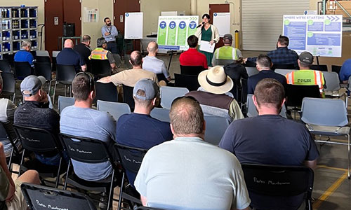 Public Works employees listen to a Strategic Plan presentation