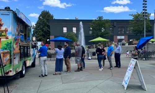 City staff enjoy Kona Ice on the Civic Center plaza to celebrate the launch of the updated Strategic Plan