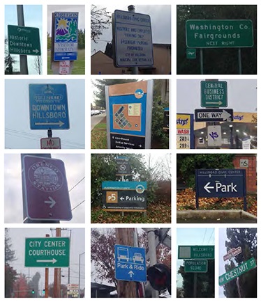 photos of existing Hillsboro wayfinding