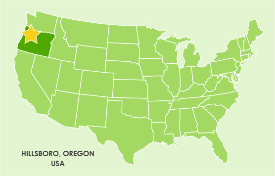 Map of the United States showing Hillsboro, Oregon.